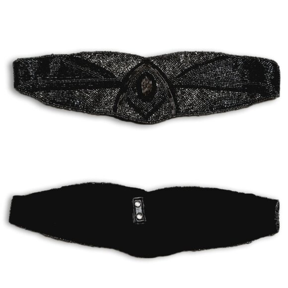 DEENA & OZZY Beaded Belt Intricate Design Seed Bead Boho Black Sz L - Picture 11 of 16